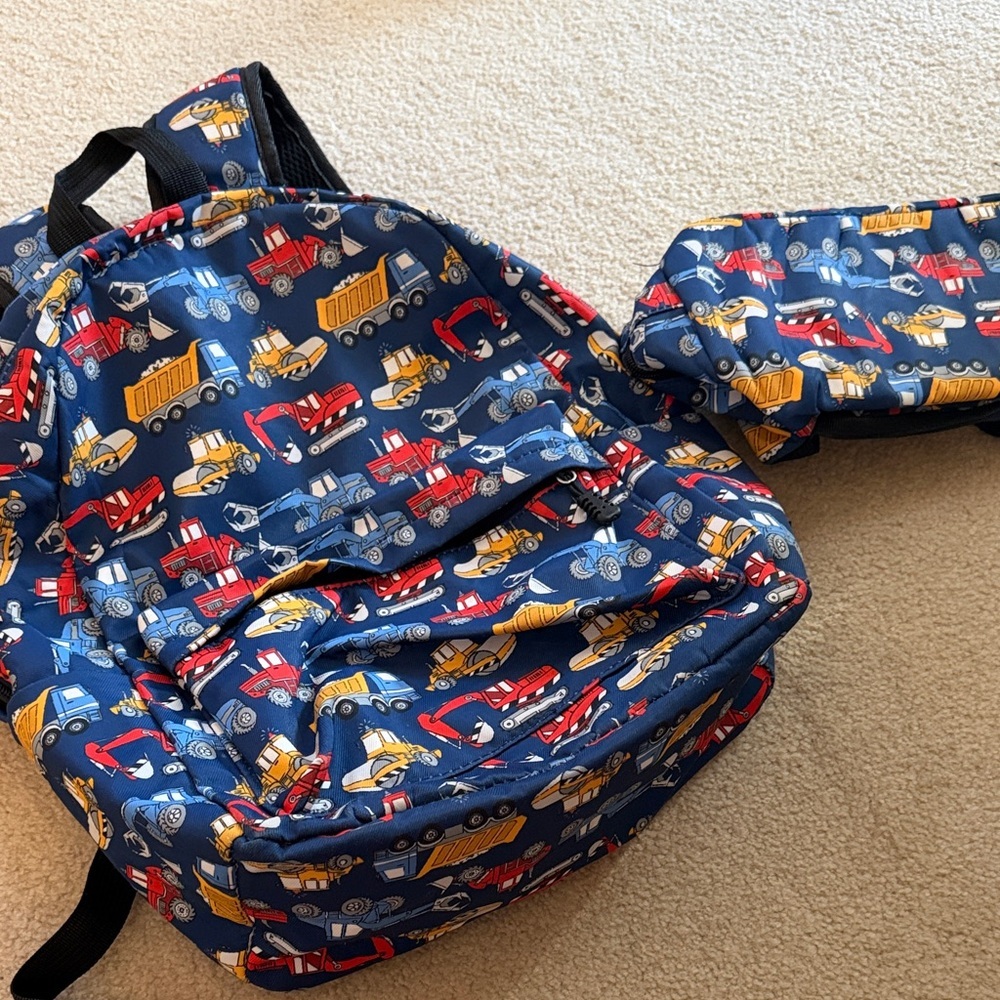 Trucks/dozer backpack and lunchbox